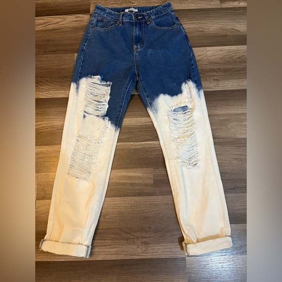 NWOT American Bazi  High Waist Denim Bleach Distressed Jeans SZ S - Picture 4 of 13